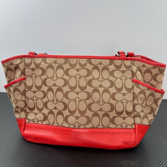 Coach 23297 Park Signature C Print Carrie Tote Shoulder Bag Purse Vermilion - Picture 5 of 16